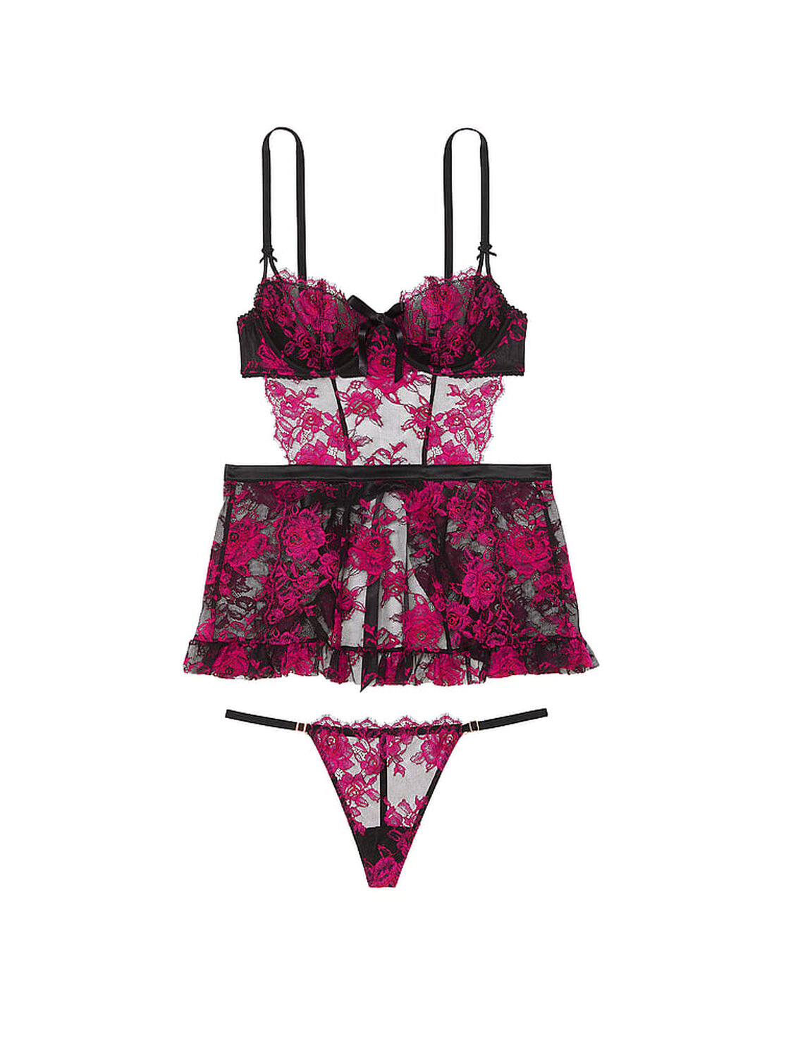 vs Very Sexy Wicked Unlined Rose Lace Apron Set 3 of 4 