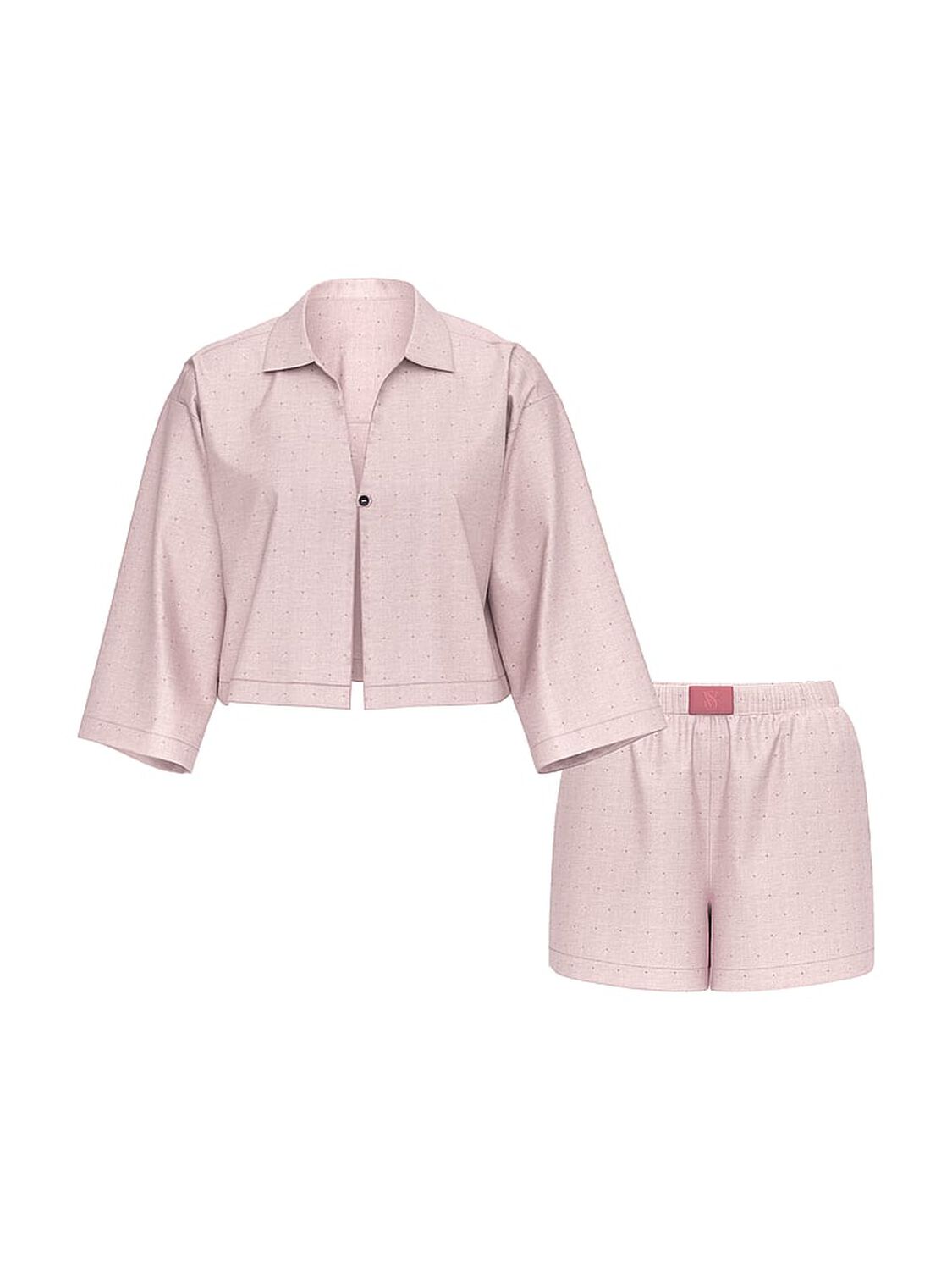vs Victoria's Secret Modal-Cotton 3/4-Sleeve Flyaway Shirt & Short Pajama Set Nostalgia Rose Herringbone 3 of 3 