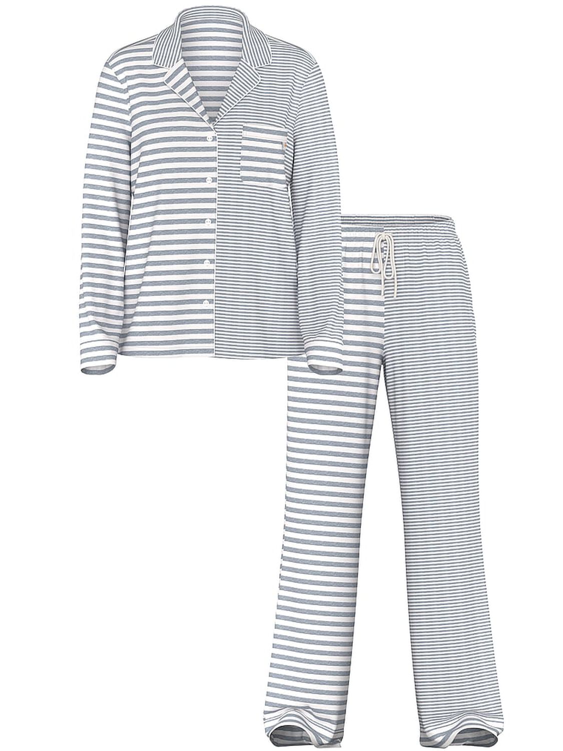 vs Victoria's Secret Modal Soft Long Pajama Set Medium Heather Grey/Coconut White Yd Stripe 1 of 1 