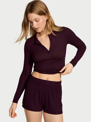 Modal Wide-Rib Long-Sleeve Short Lounge Set