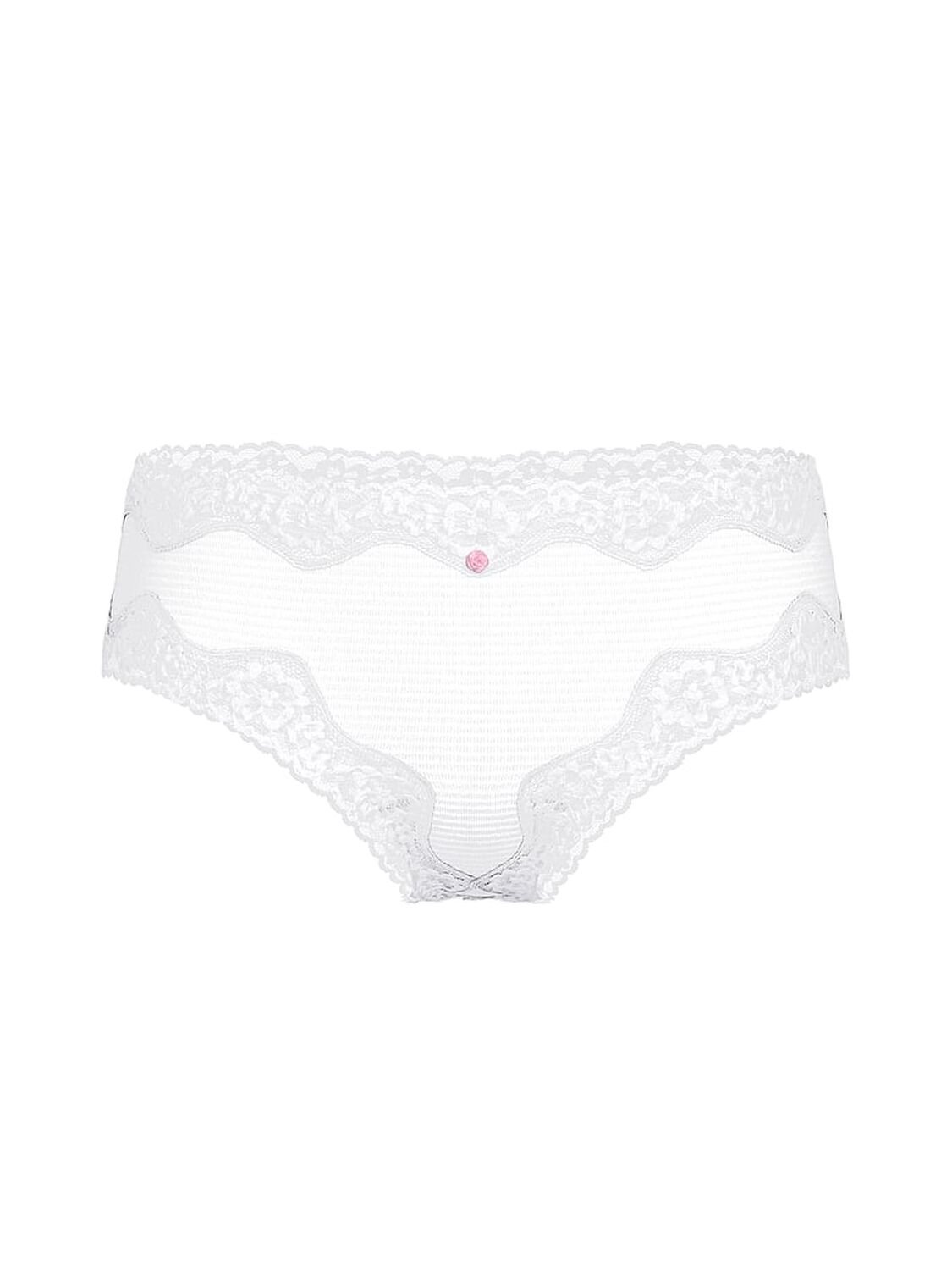 vs Lace Trim Cotton Shadow Stripe Lace-Waist Cheeky Panty Vs White 3 of 4 