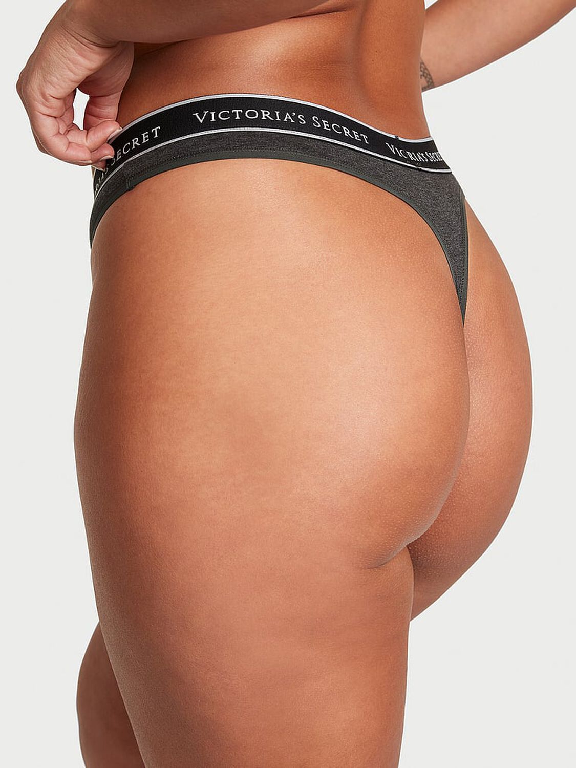 vs Cotton Logo Cotton Thong Panty Charcoal Grey 2 of 3 