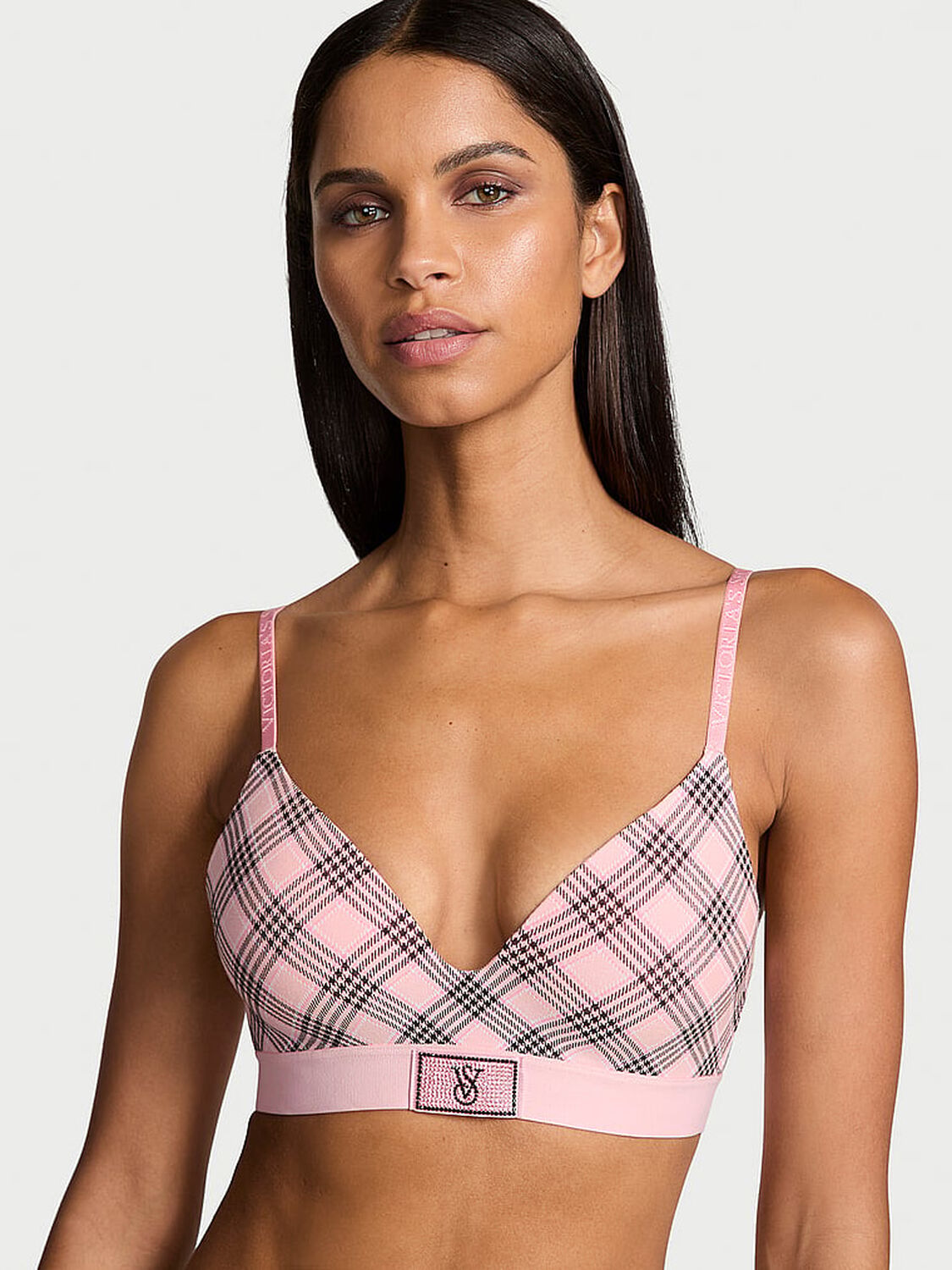 vs The T-Shirt Shine Patch Lightly Lined Wireless Bra Pink Plaid 1 of 4 