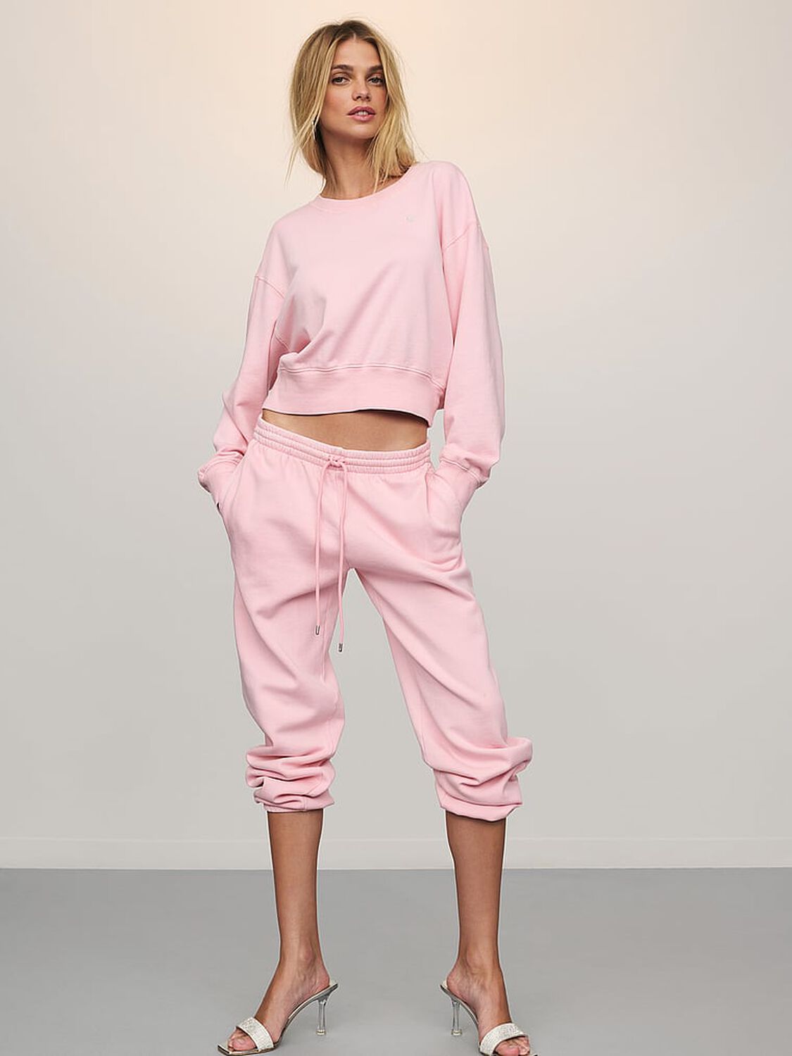 vs Angel Essentials Obsessed Terry Crop Crewneck Sweatshirt Pretty Blossom 3 of 4 