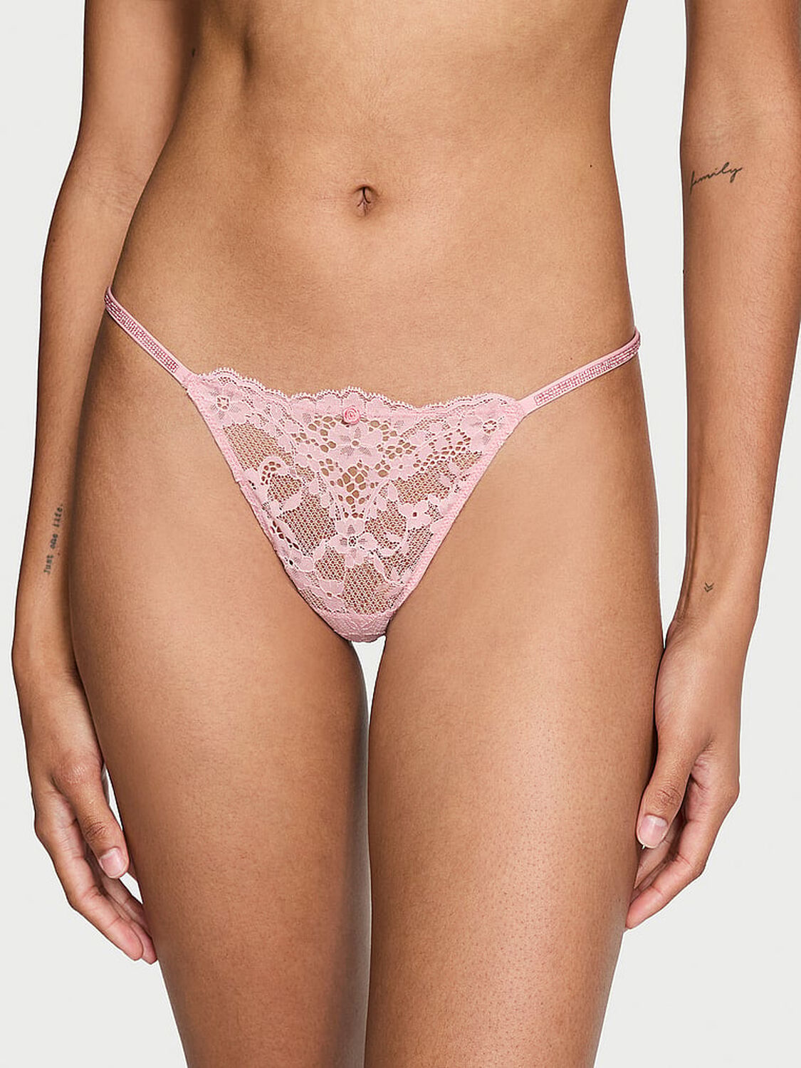 vs Dream Angels Twinkle Strap Lace V-String Panty Chalk Rose 1 of 4 