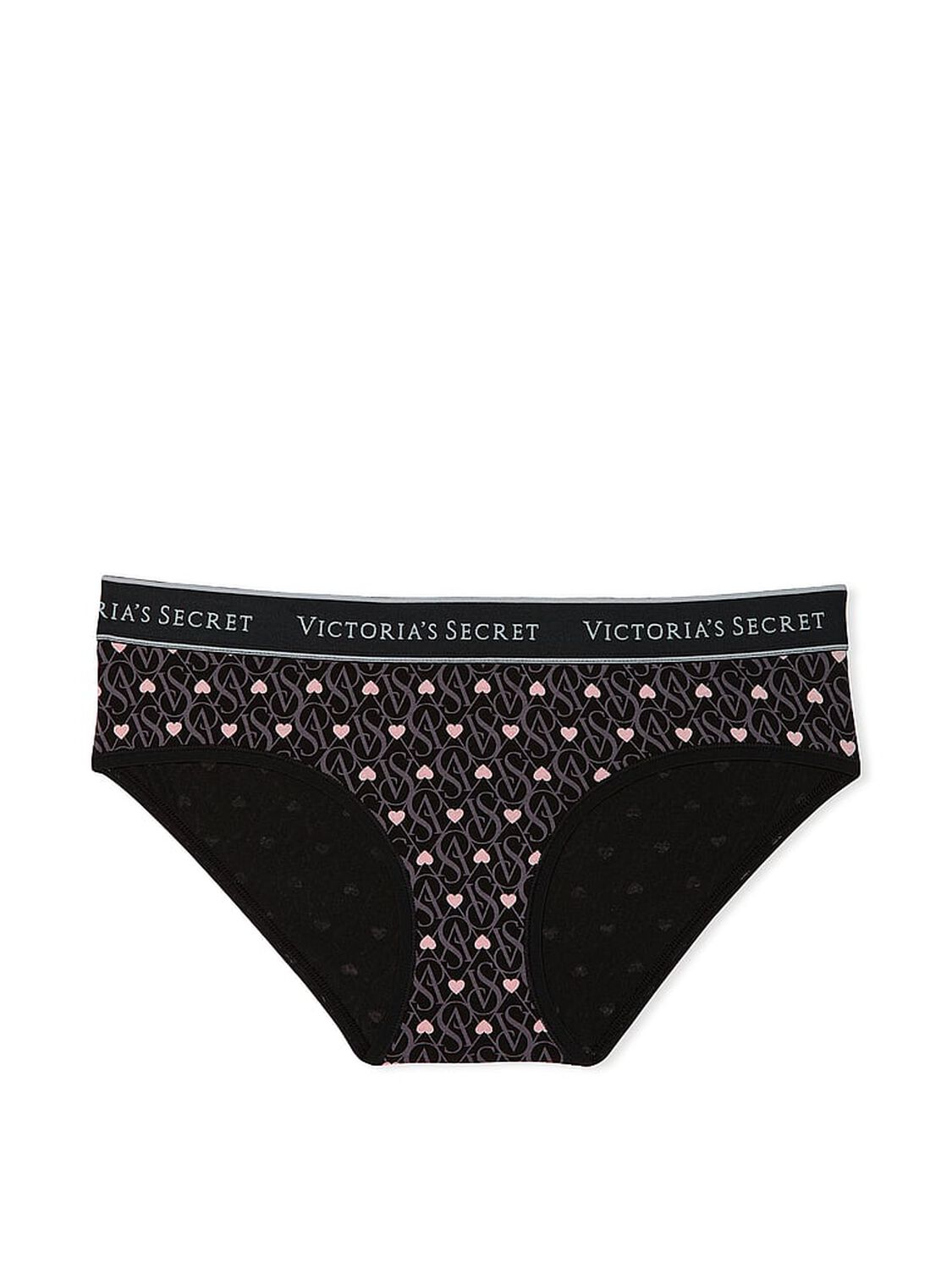 vs Cotton Logo Cotton Hiphugger Panty Black Logo Hearts 1 of 2 