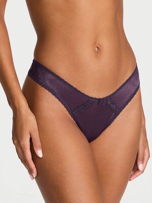 Sheer Shimmer Lace-Trim Brazilian Panty