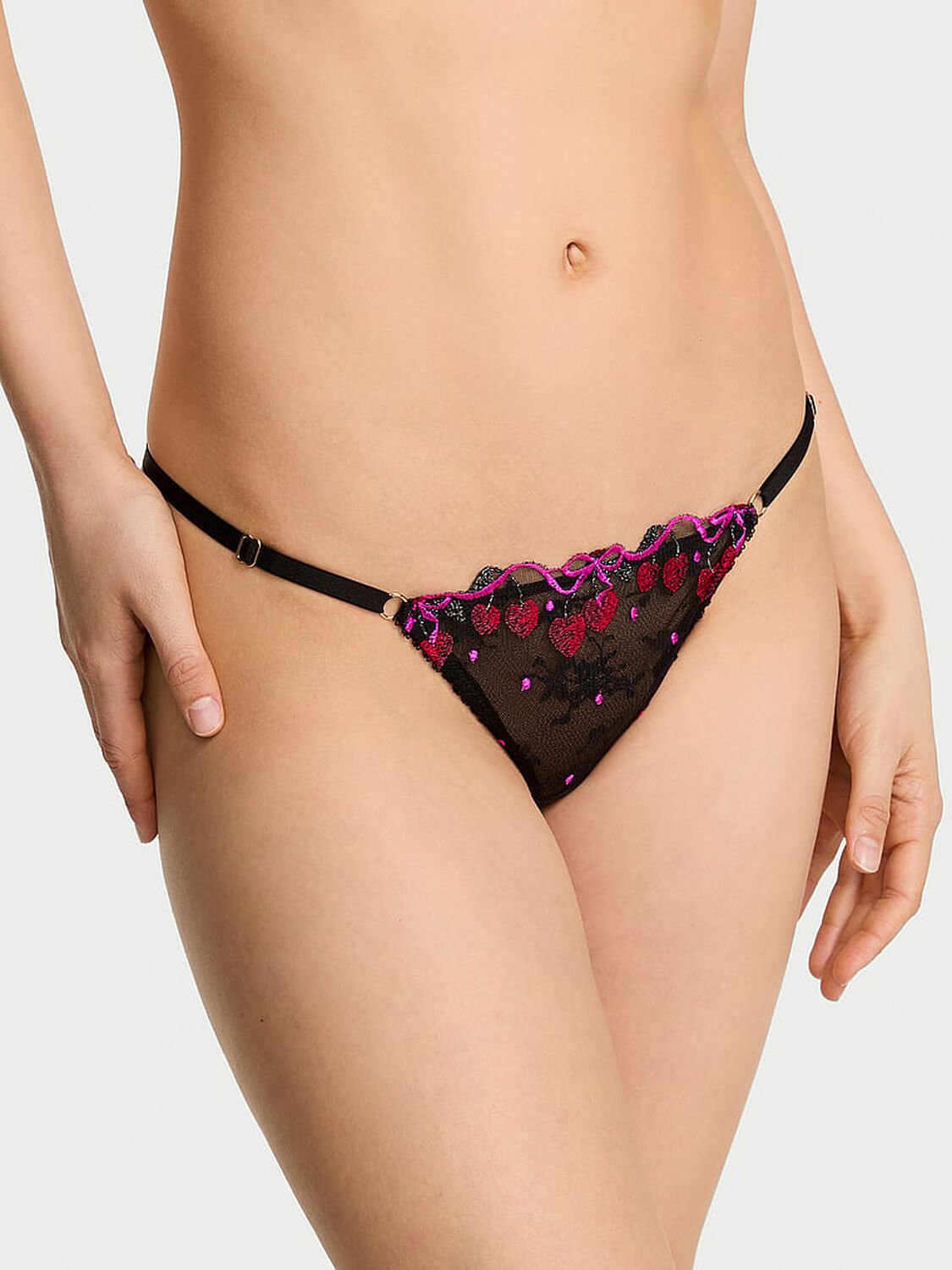 vs Very Sexy Cherry Pop Embroidery Adjustable V-String Panty Black Cherry Pop 1 of 4 