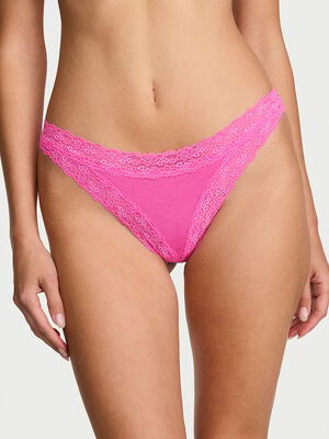 Cotton Lace-Trim Thong Panty