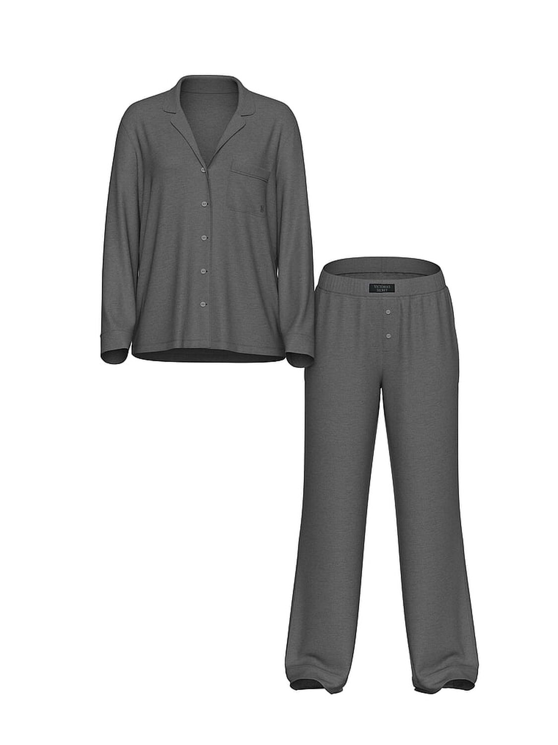 vs Victoria's Secret SoSoft Modal&trade; Ribbed Long Pajama Set Heather Characol Grey 3 of 3 