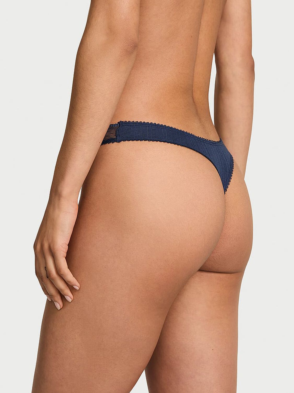 vs Victoria's Secret Stretch Pointelle High-Leg Scoop Thong Panty Monaco Blue 2 of 3 