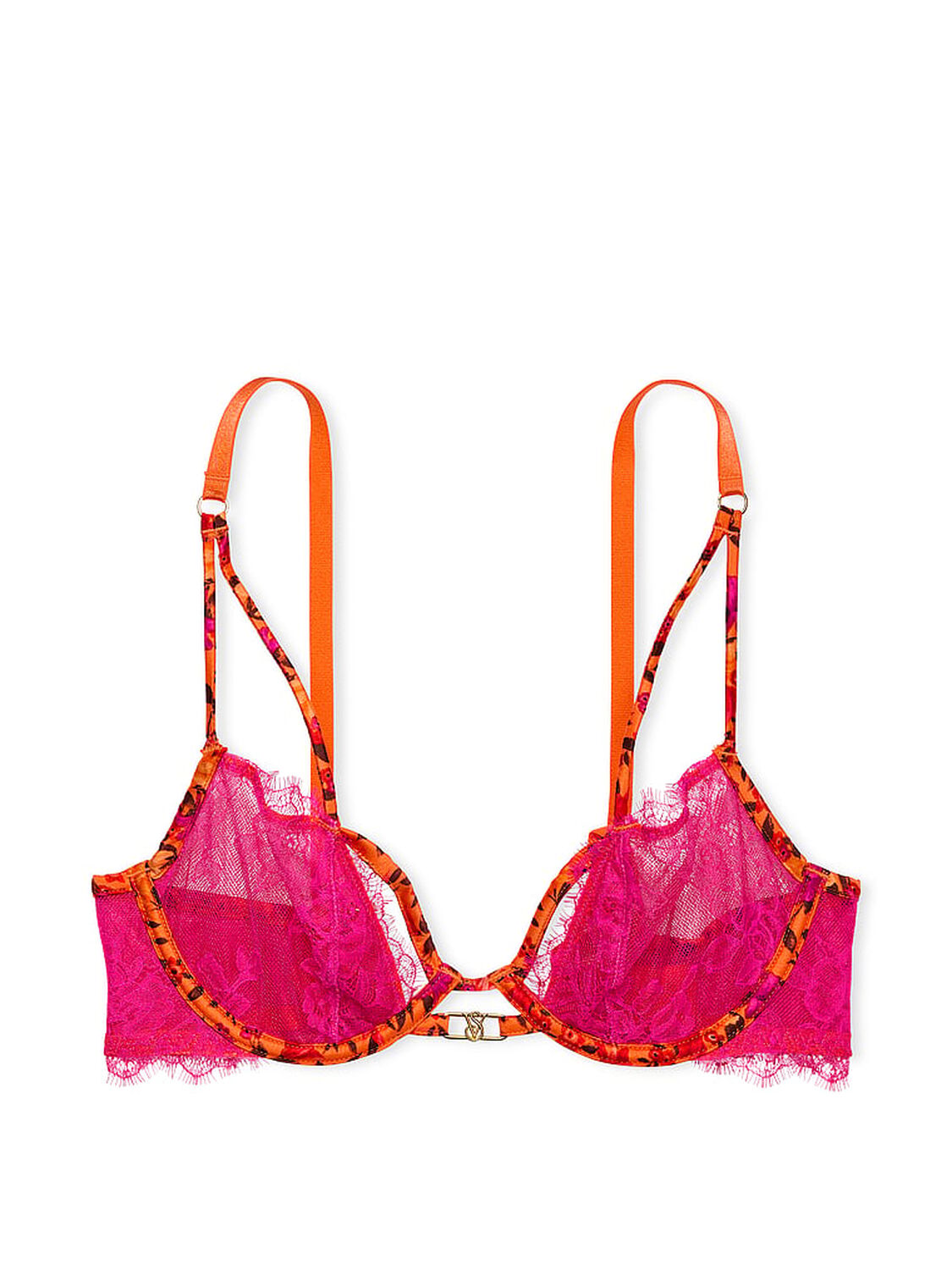 vs Very Sexy Unlined Tropical Satin Lace Low-Cut Demi Bra 1 of 2 