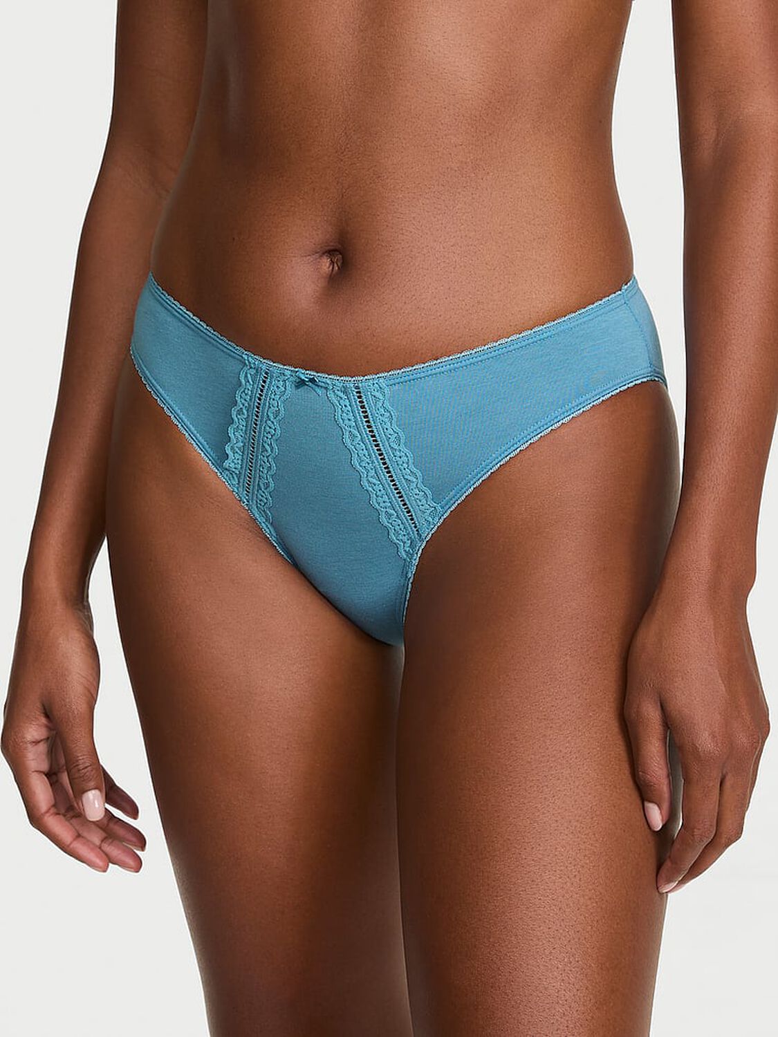 vs Victoria's Secret Cotton Lace-Trim Bikini Panty Bluebird 1 of 2 