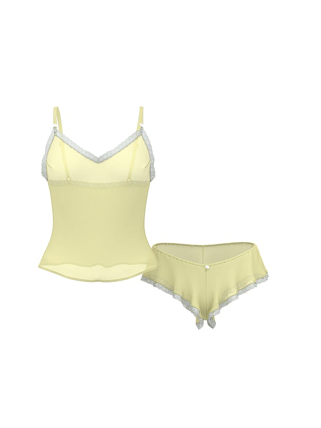 vs Dream Angels Chiffon Lace-Trim Cami & Flutter Shorts Set Lemonade 3 of 3 