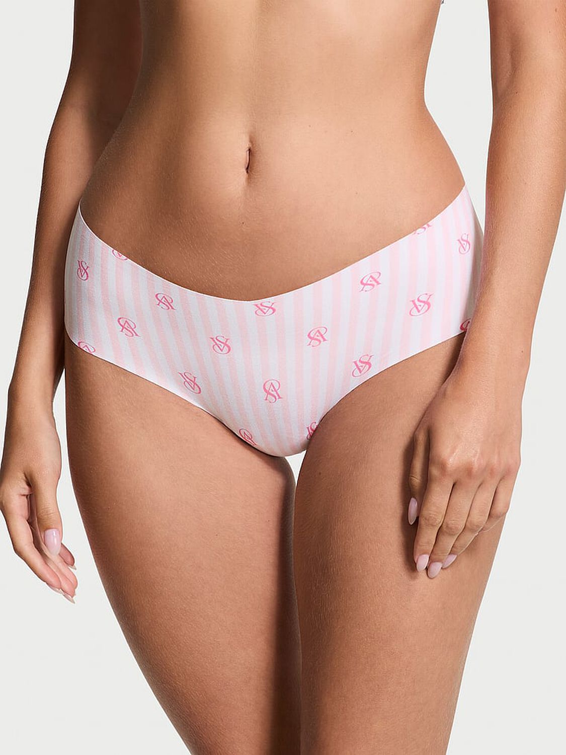 vs No-Show No-Show Cheeky Panty Purest Pink Logo Stripes 1 of 3 