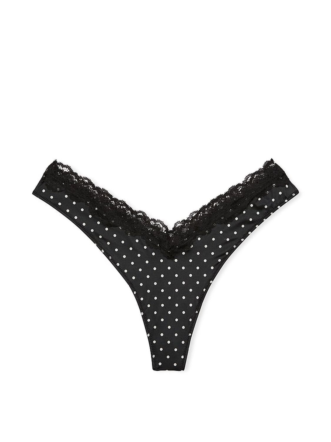 vs Very Sexy Lace-Trim High-Leg Thong Panty Black Dots 3 of 3 