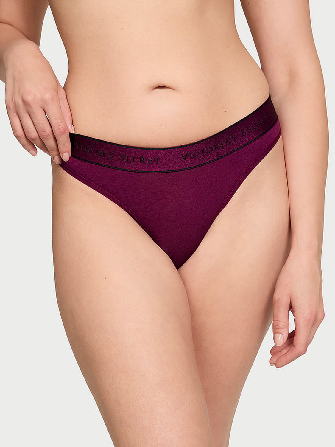 vs Cotton Logo Cotton Thong Panty Plum Rouge 2 of 3 