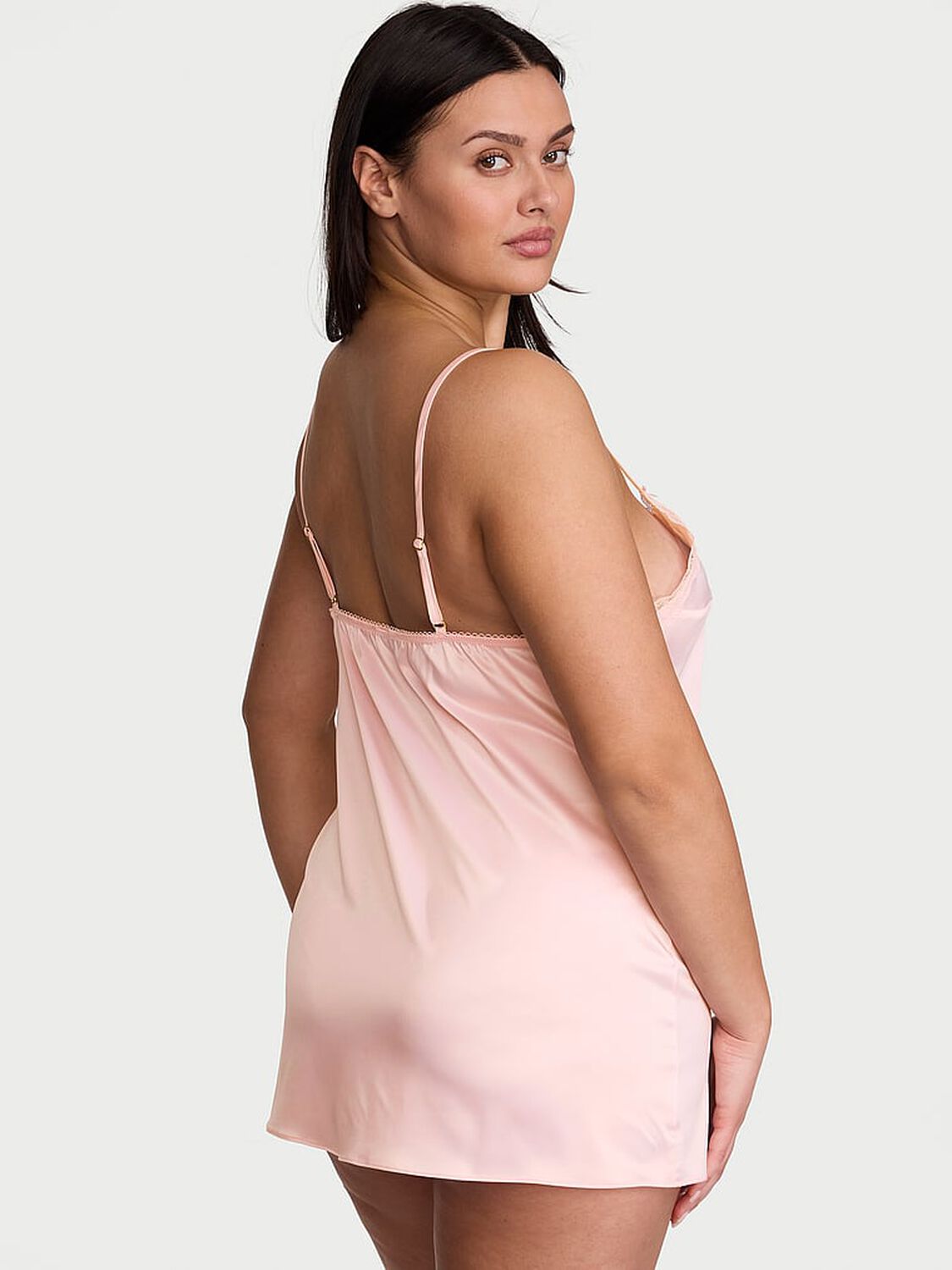 vs Victoria's Secret Tease Satin Lace-Trim Mini Slip Dress Angel Pink 2 of 3 