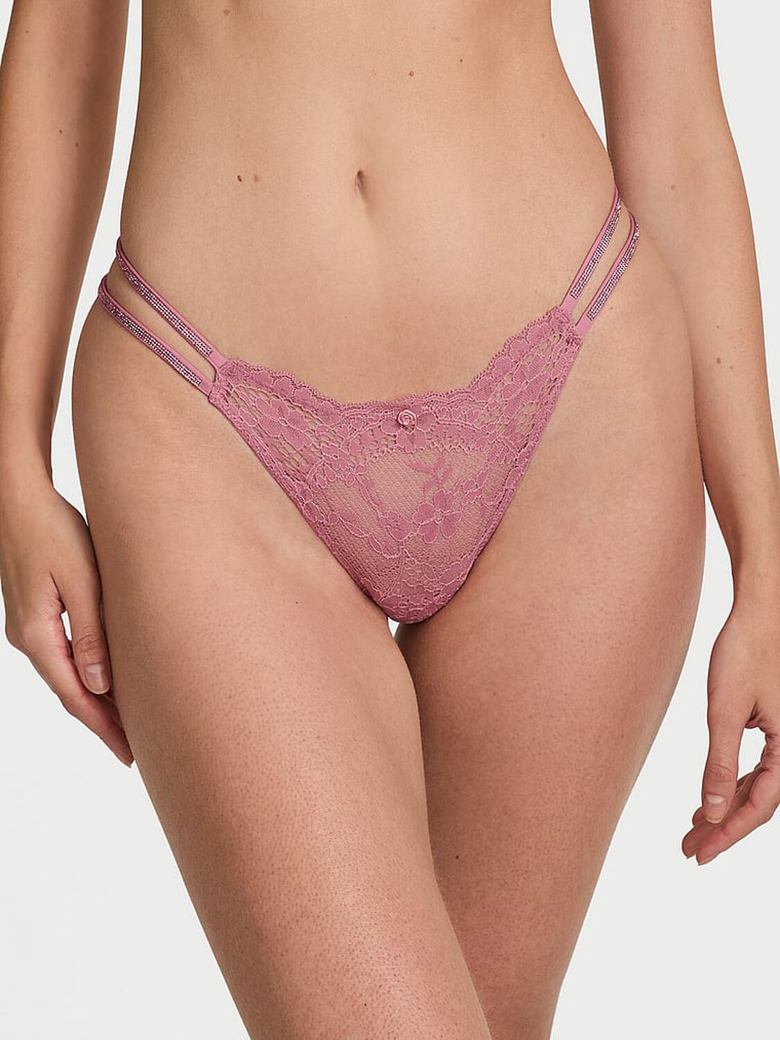 vs Dream Angels Twinkle Strap Lace Brazilian Panty Dusk Mauve 1 of 3 