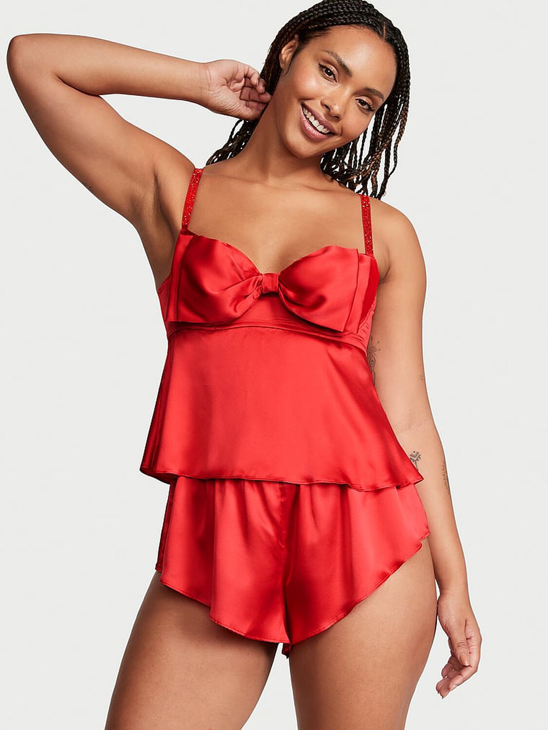 vs Victoria's Secret Bow-Topped Satin Cami Set Black 1 of 4 