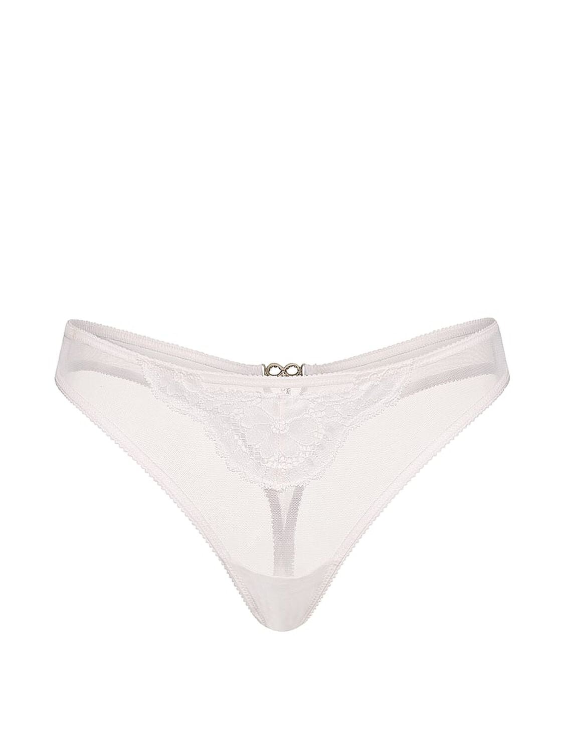 vs Dream Angels Mesh Lace-Trim Twinkle Bow Thong Panty Coconut White 3 of 4 