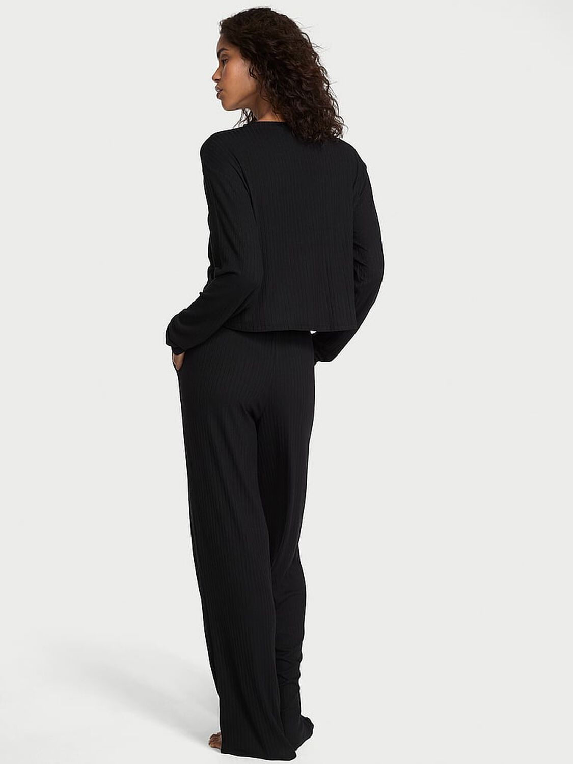 vs Victoria's Secret Modal Wide-Rib Long Lounge Set Black 2 of 3 