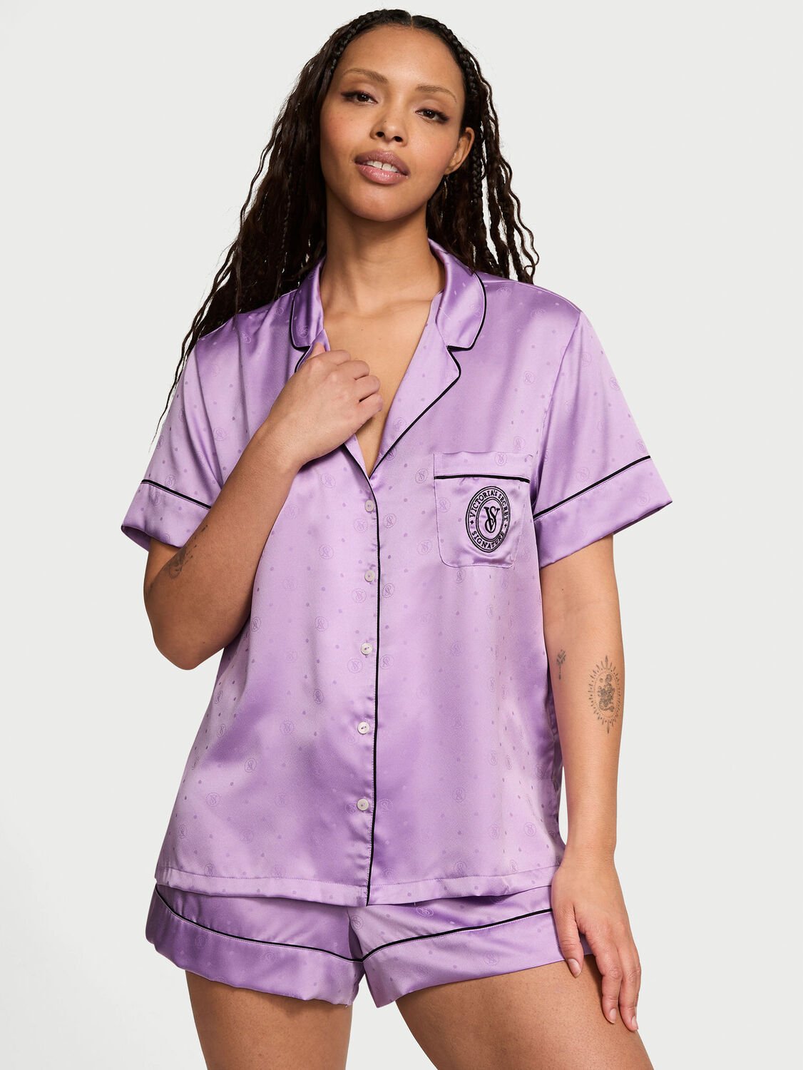 vs Victoria's Secret Glazed Satin Short Pajama Set Charmed Violet 1 of 3 