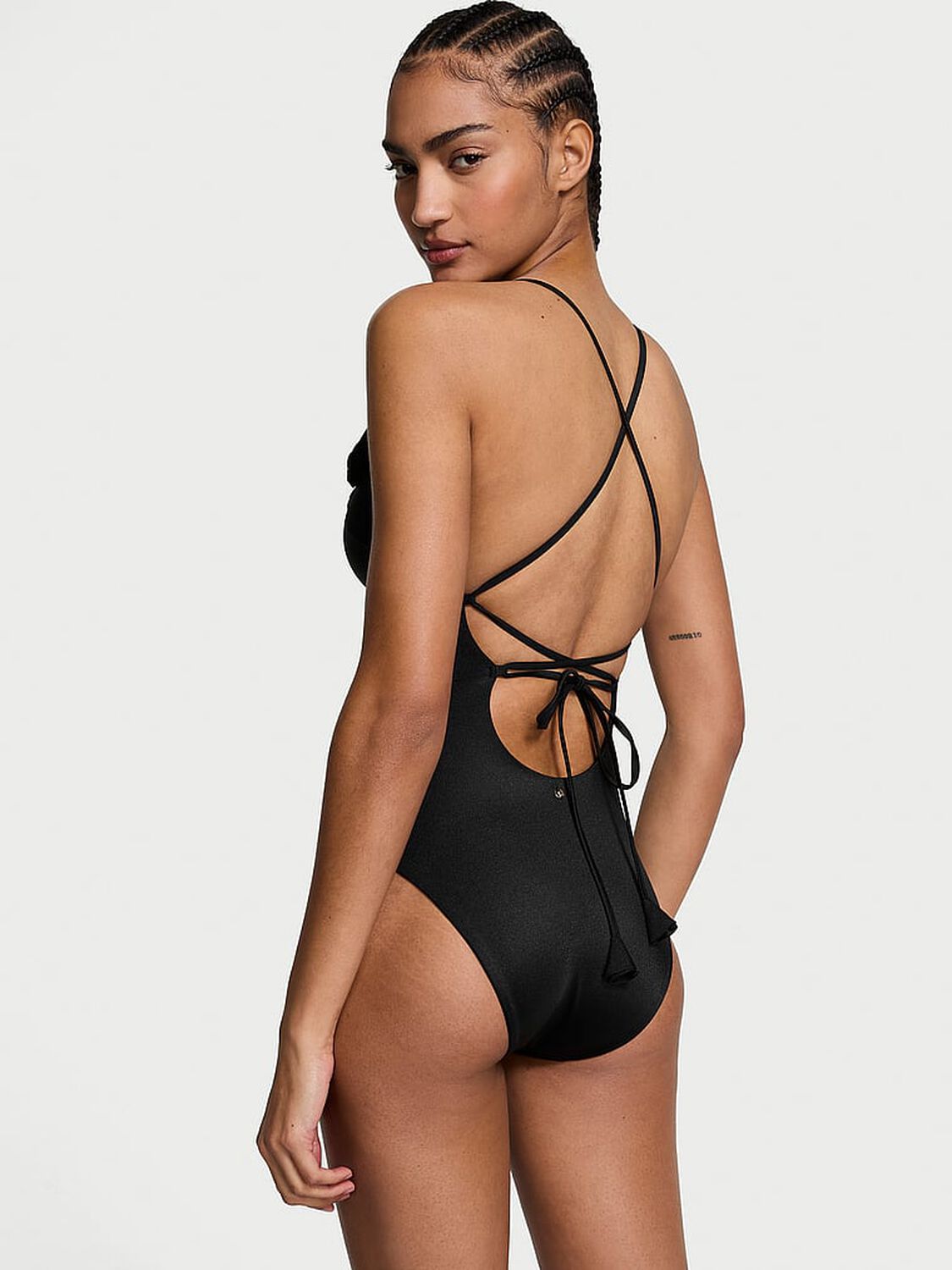 vs Victoria's Secret Swim Rosette Plunge One-Piece Swimsuit Black 2 of 3 