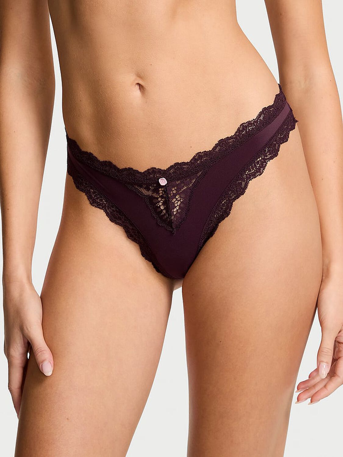 vs Dream Angels Lace-Trim Thong Panty Winter Wine 2 of 3 