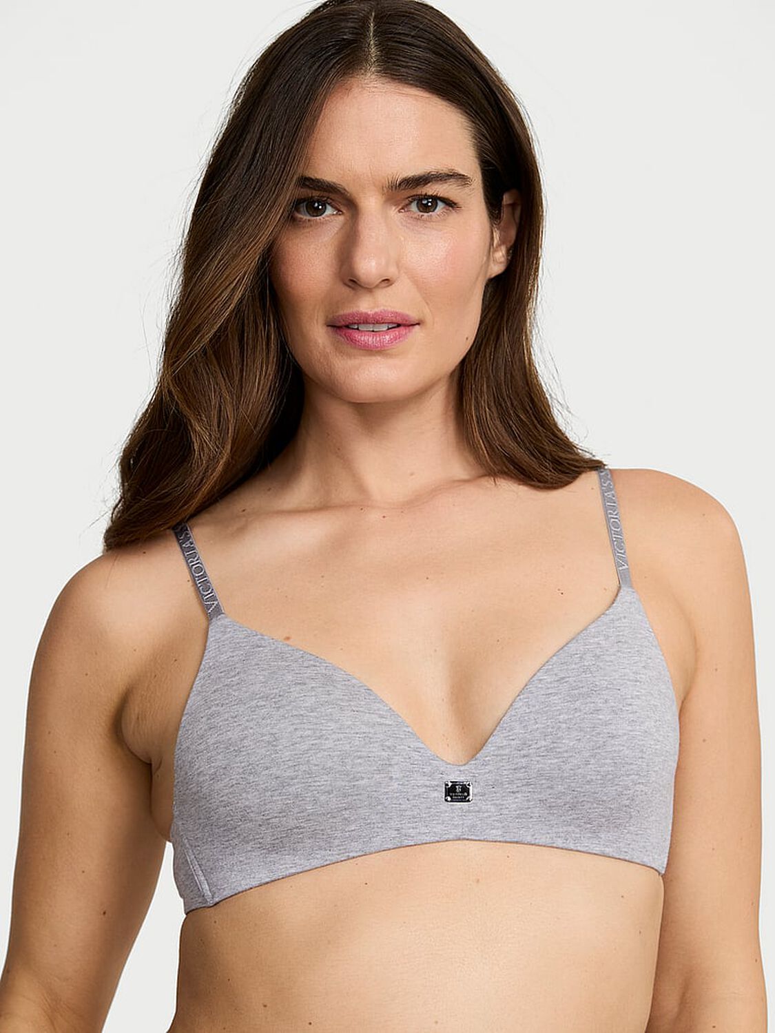vs The T-Shirt Cotton Logo Hardware Lightly Lined Wireless Bra Heather Grey 1 of 3 