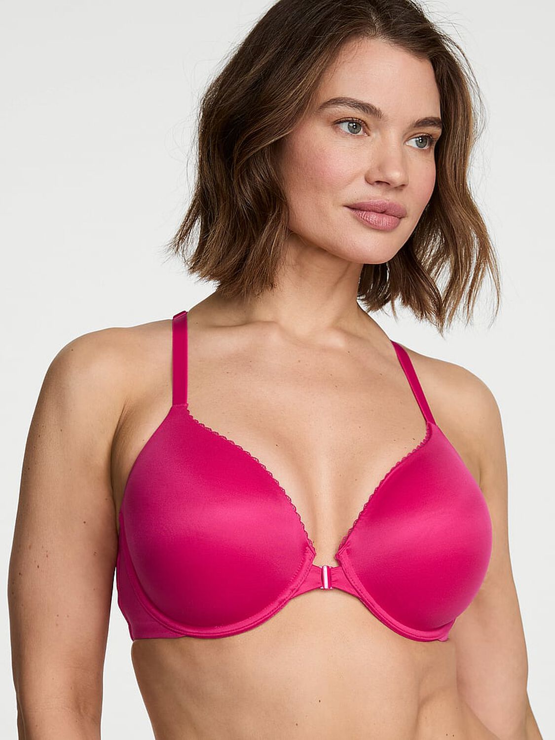vs Body By Victoria Lightly Lined Lace Racerback Full-Coverage Bra Pop Pink 1 of 4 