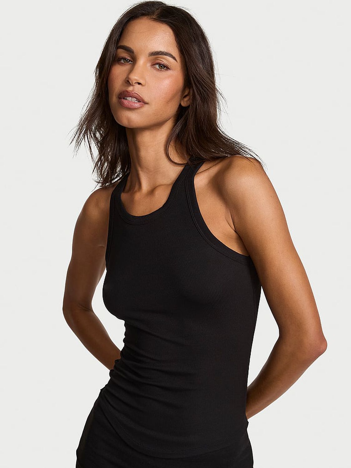vs Angel Essentials VS Iconic Rib Racerback Tank Top Pure Black 1 of 4 