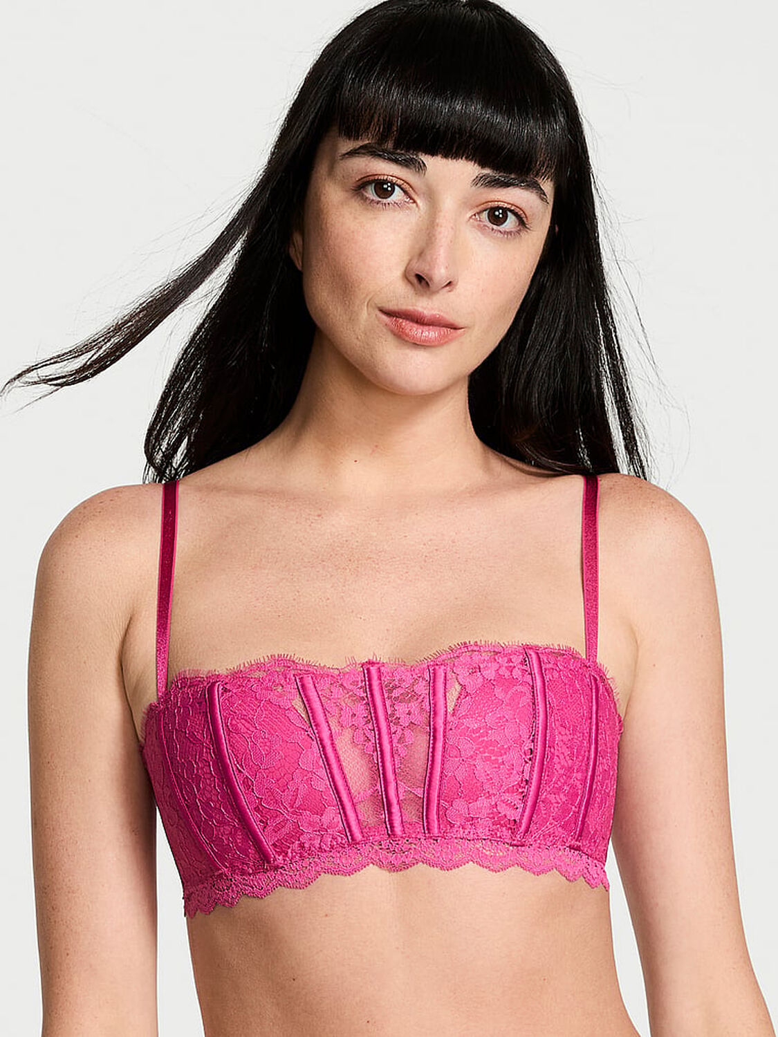 vs Dream Angels Lace Lightly Lined Bandeau Luscious Rose 1 of 4 