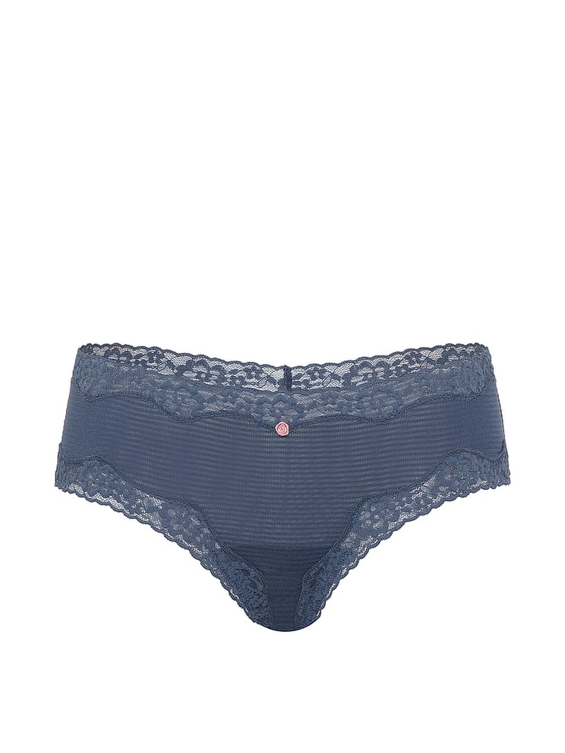vs Lace Trim Cotton Shadow Stripe Lace-Waist Cheeky Panty Bluestream 3 of 3 