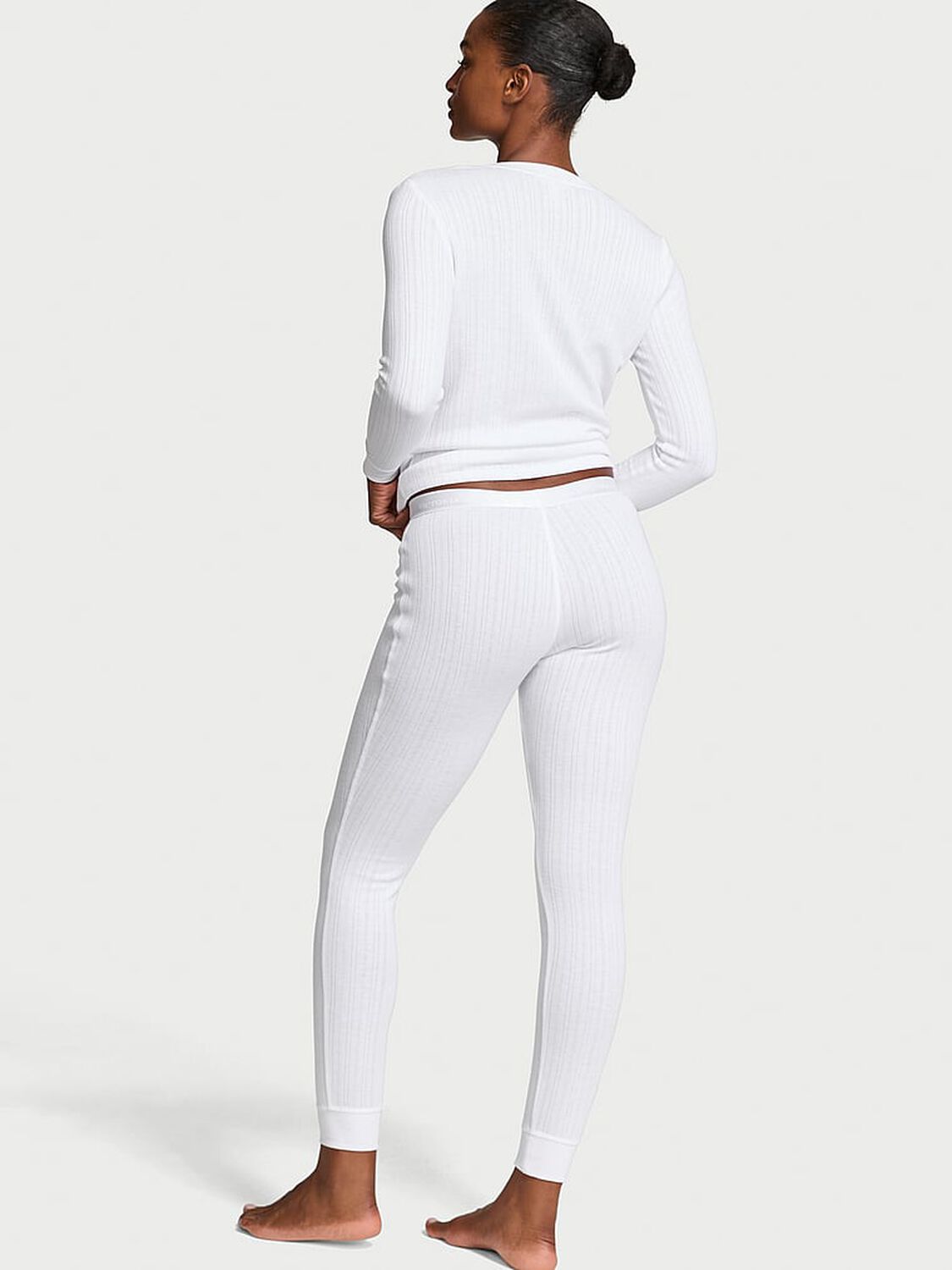 vs Victoria's Secret Cozy Pointelle Henley Long Pajama Set Vs White 2 of 3 