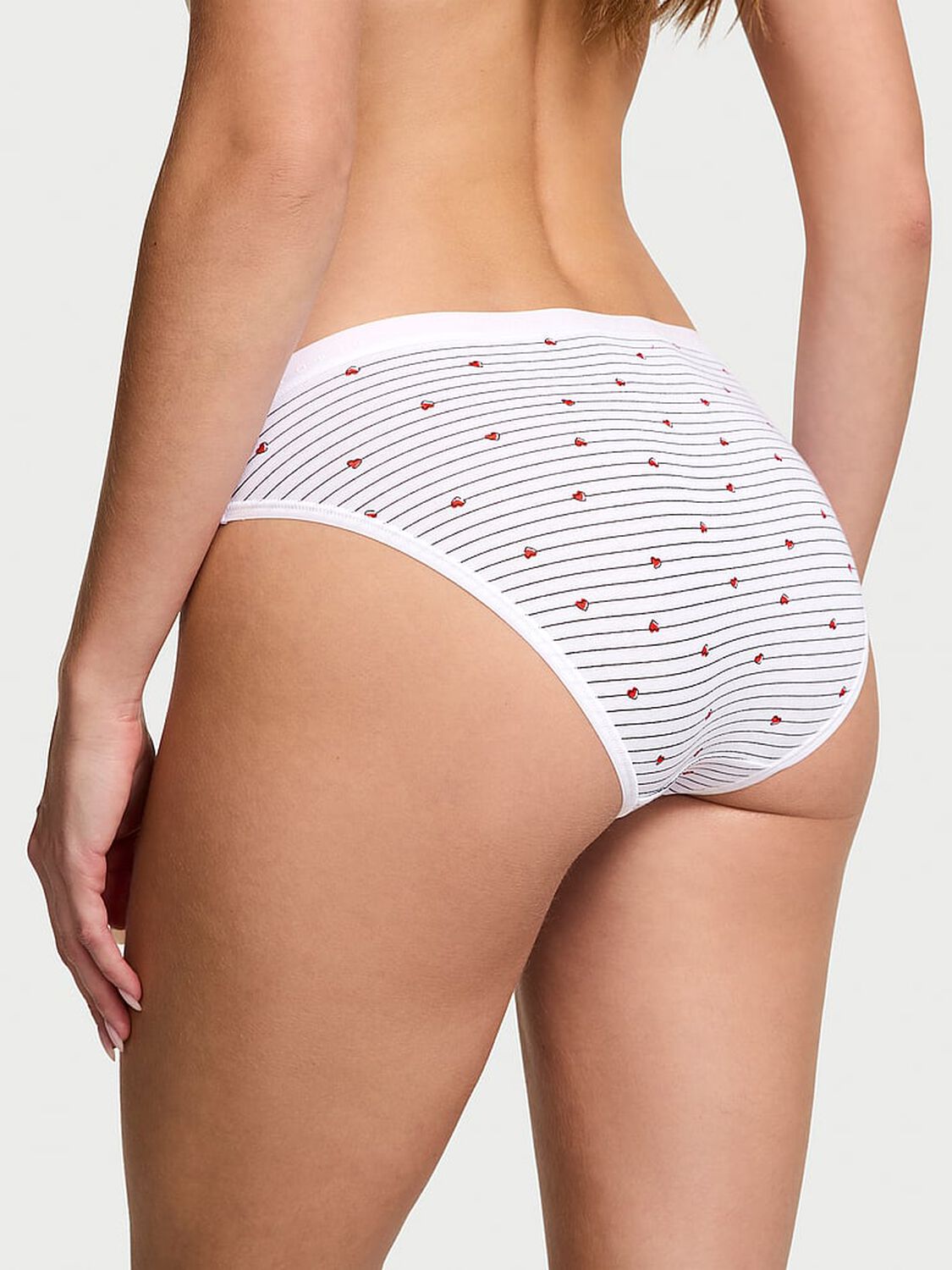 vs Victoria's Secret Stretch Cotton Bikini Panty White Heart Stripes 1 of 3 