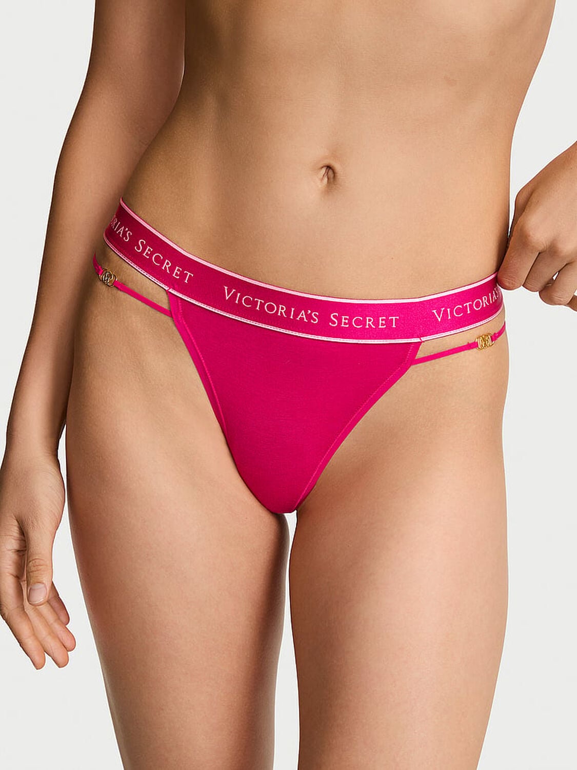 vs Cotton Logo Cotton Strappy Thong Panty Vibrant Fuchsia 1 of 2 