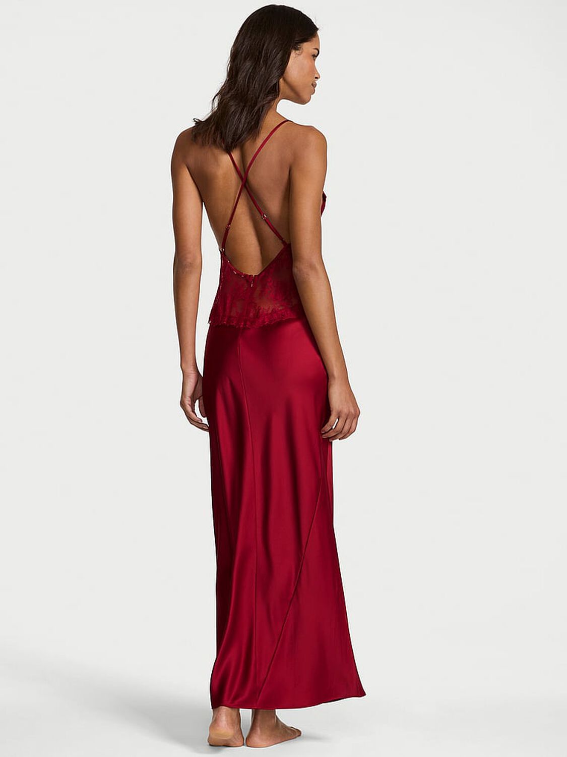 vs Very Sexy Satin Rose Lace Long Slip Dress Ready Red 2 of 2 