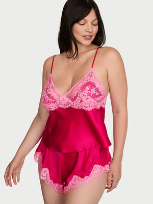 Satin Lace-Trim Cami & Flutter Shorts Set