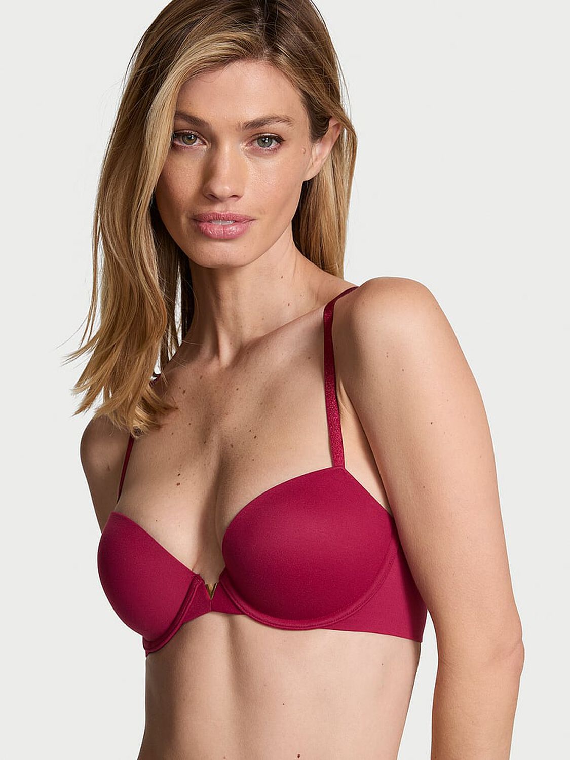 vs Dream Angels Lightly Lined Plunge Demi Bra Campari Red 1 of 4 