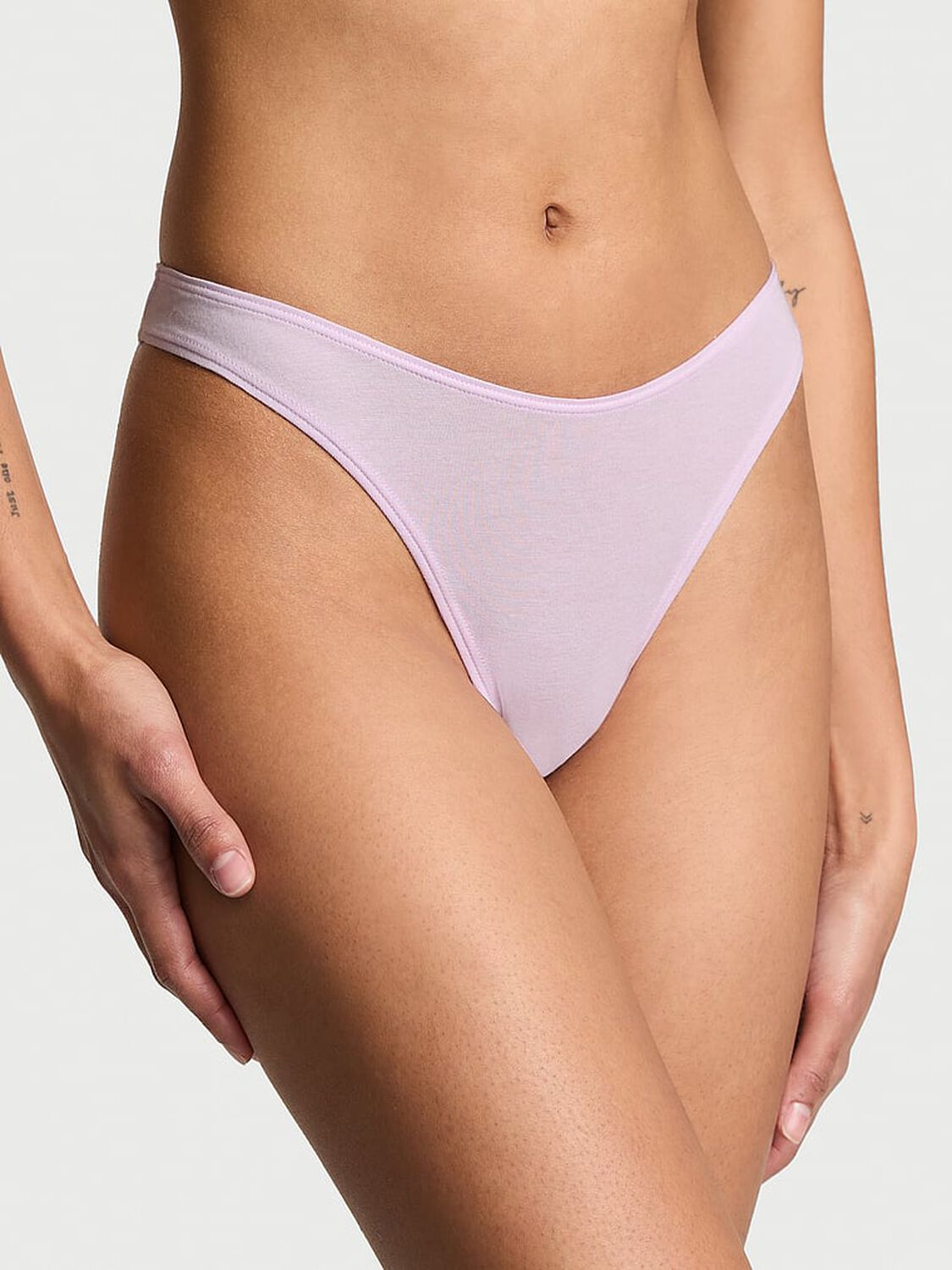 vs Victoria's Secret Stretch Cotton High-Leg Scoop Thong Panty Delicate Violet 1 of 3 