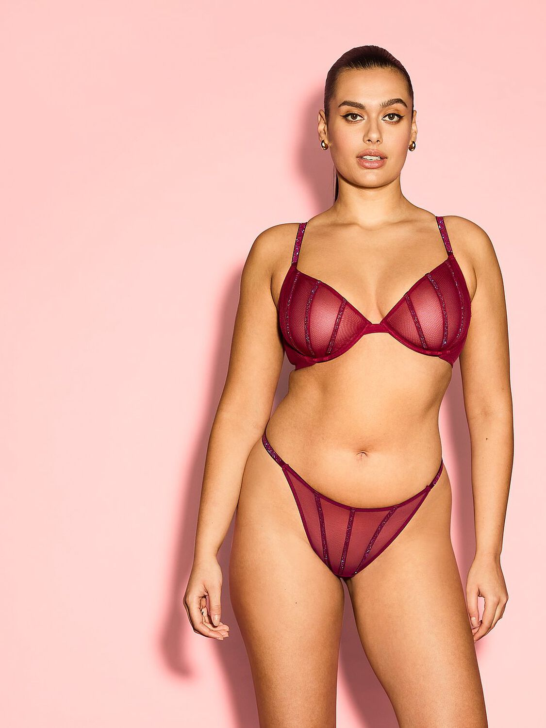 vs Very Sexy Sheer Shine Unlined Low-Cut Demi Bra Campari Red 1 of 6 