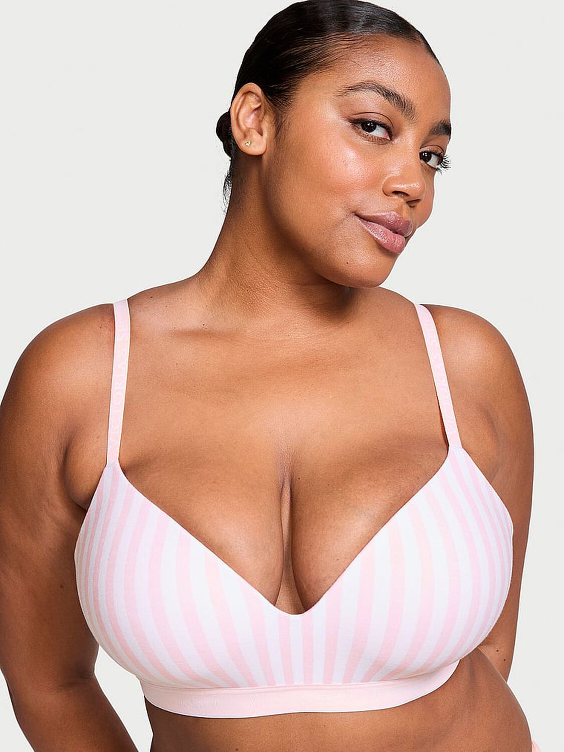 vs The T-Shirt Lightly Lined Wireless Cotton Bra Pink Stripes 1 of 3 