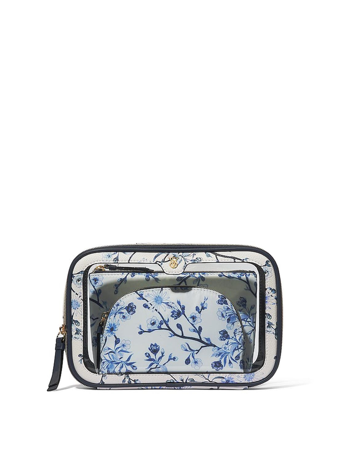 vs Victoria's Secret 3-Piece Makeup Bag Blue Floral 1 of 2 