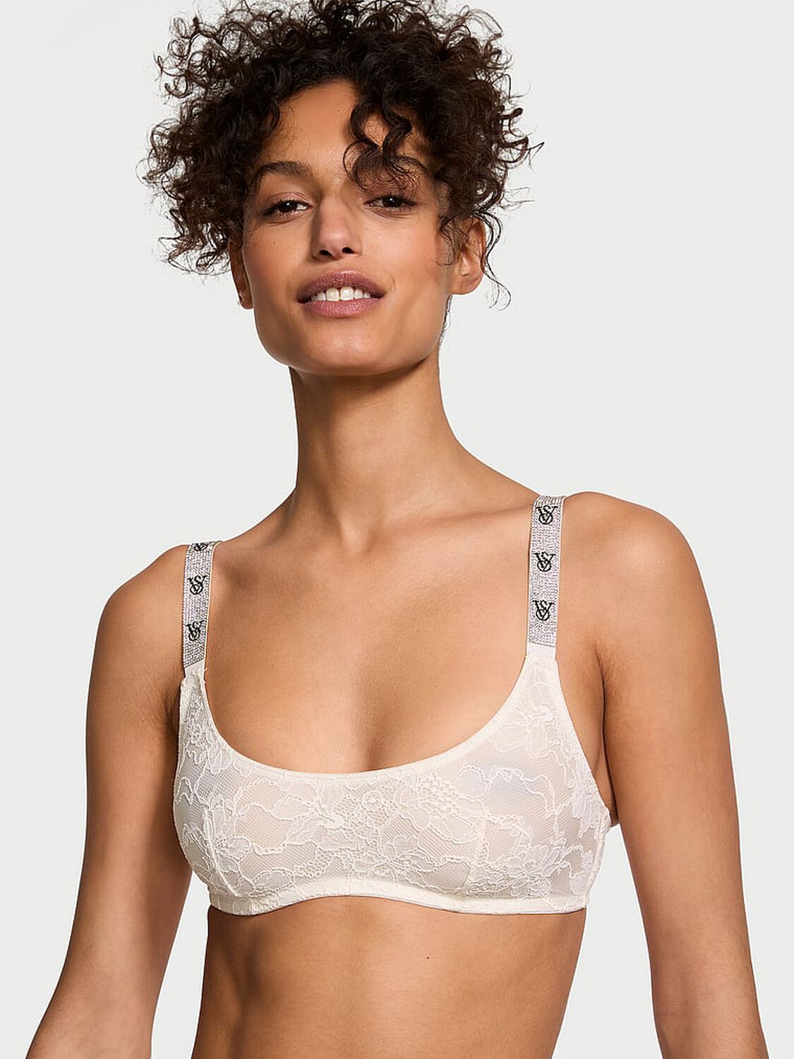 vs Very Sexy Shine Strap Lace Scoop Bralette Coconut White 1 of 4 