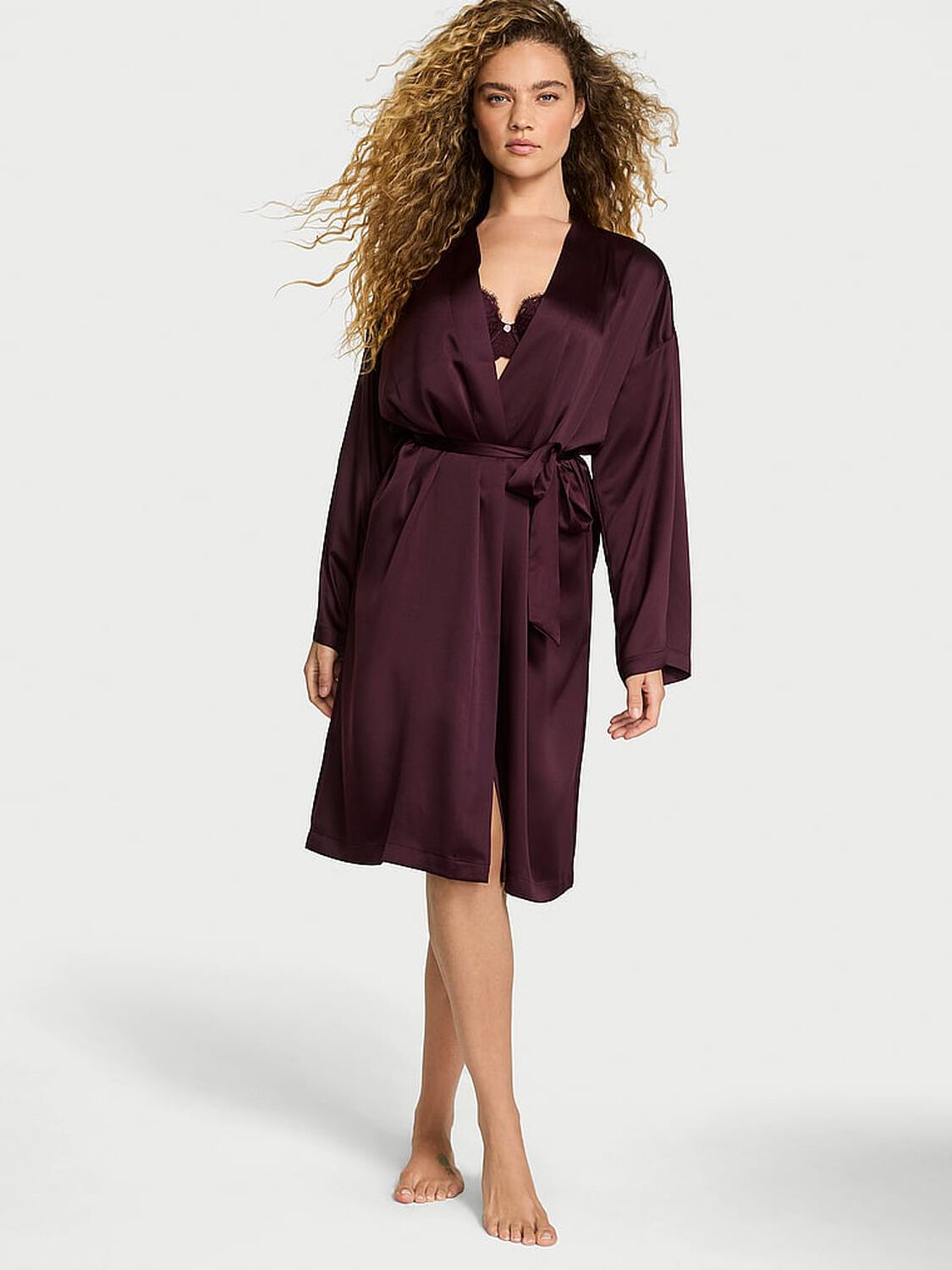 vs Victoria's Secret Satin Midi Robe Winter Wine 1 of 3 