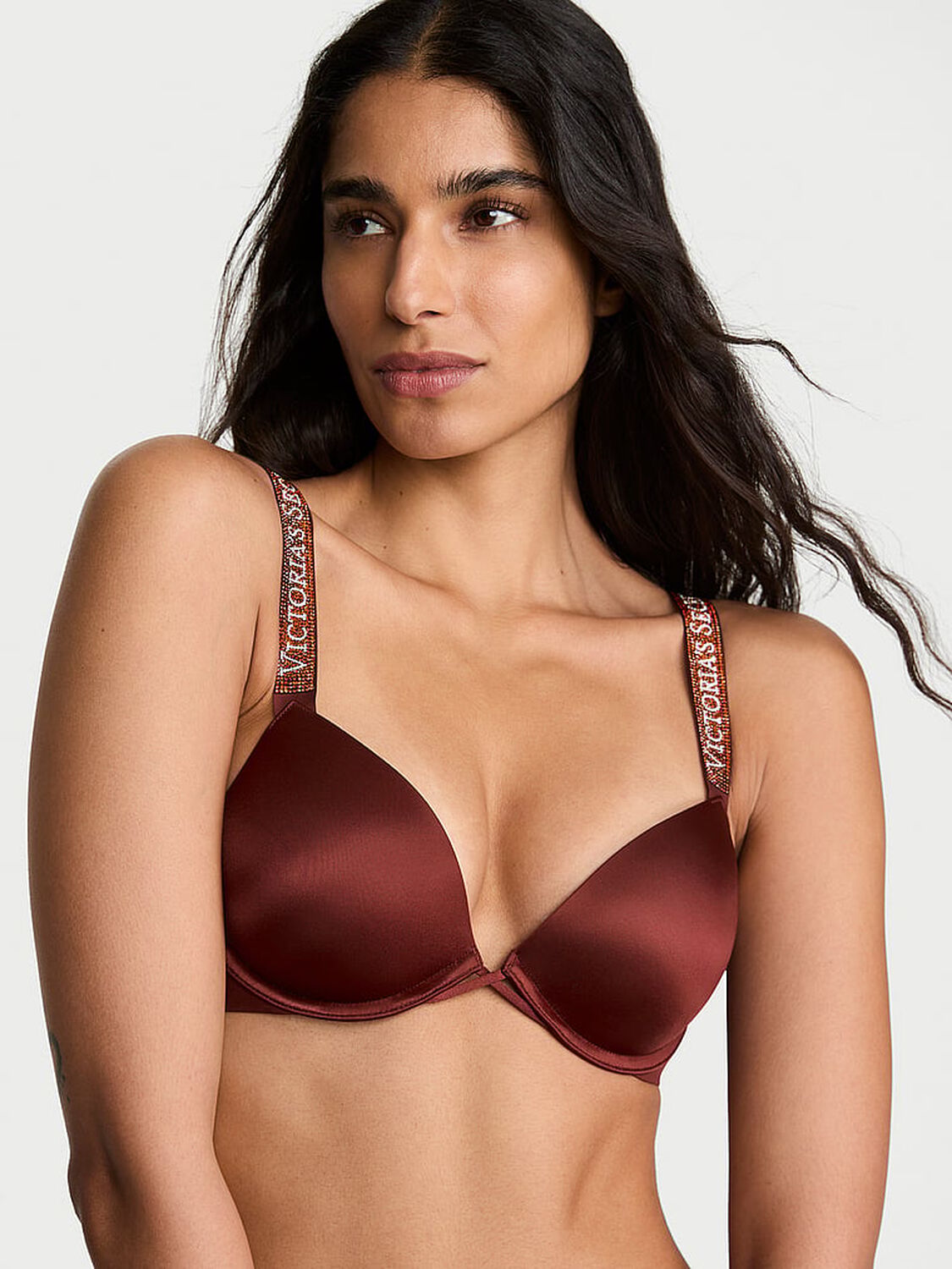 vs Very Sexy Logo Shine Strap Push-Up Bra Dark Chili 1 of 4 