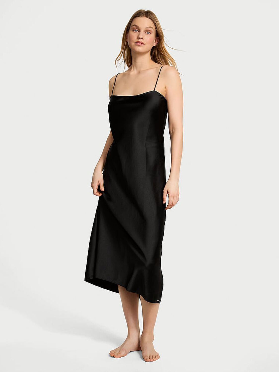 vs Victoria's Secret Luxe Satin Long Slip Dress Black 1 of 3 