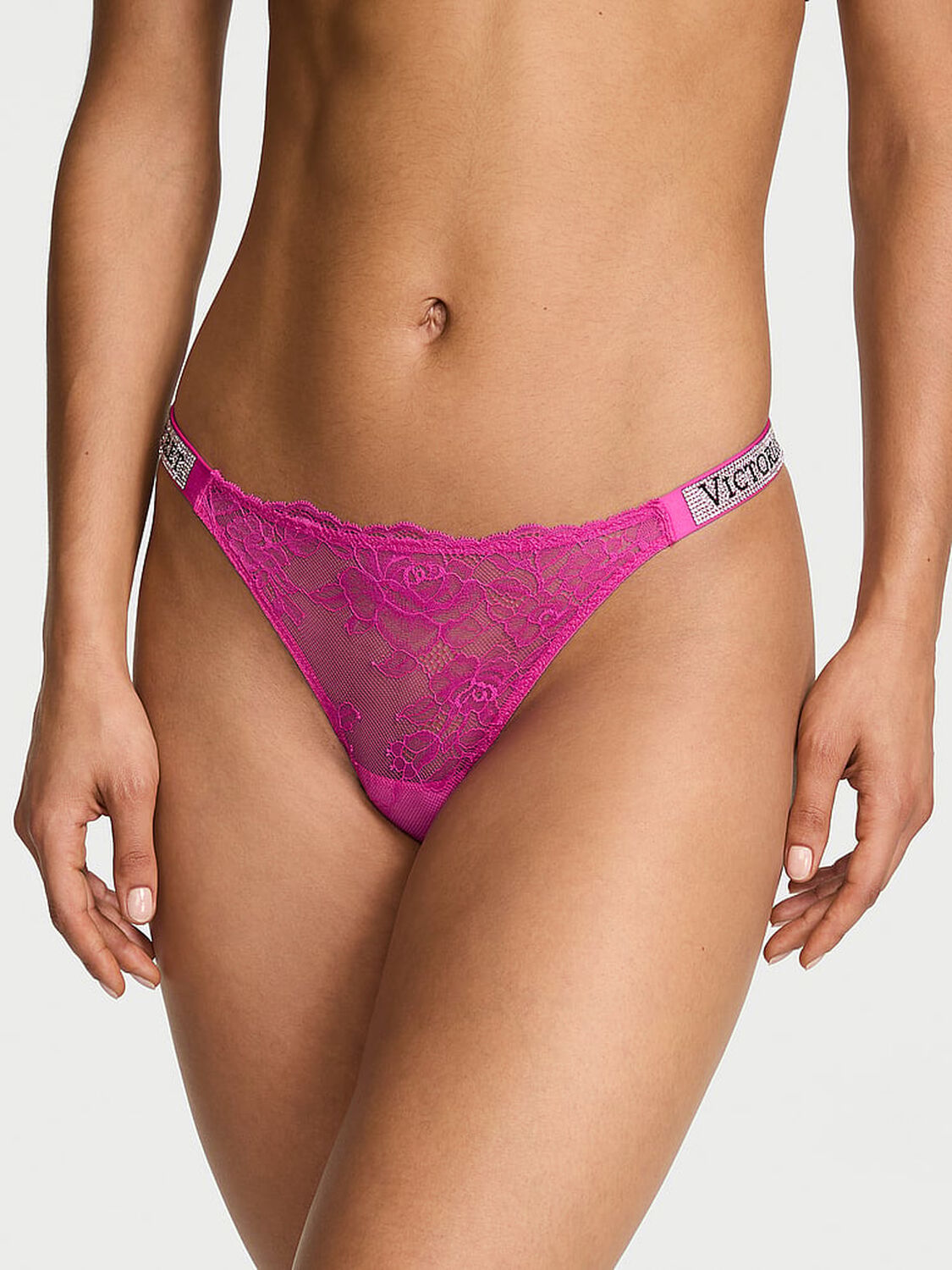 vs Very Sexy Shine Strap Lace Thong Panty Pink Fire 1 of 2 