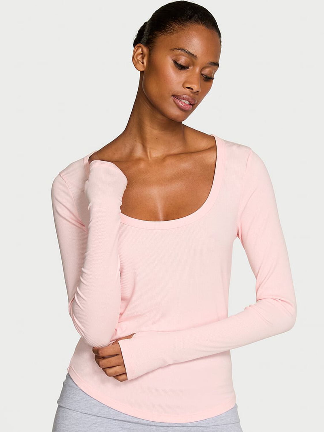 vs Angel Essentials VS Iconic Rib Long-Sleeve Tee Pretty Blossom 1 of 4 